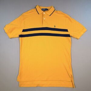 Vintage Polo Ralph Lauren Yellow Blue Stripe Heavy Cotton Polo Medium Green Pony